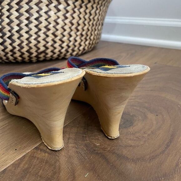 Vintage 70s 80s Rapallo Rainbow Wedge Mules Heels 7 38 - Picture 7 of 13